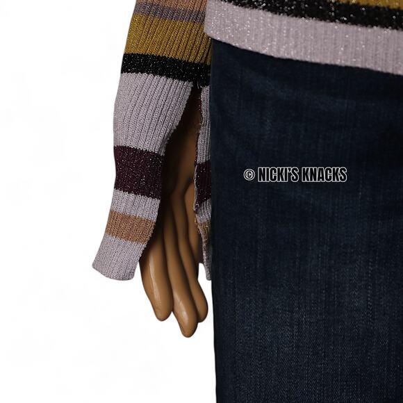 Chaser Harper Stripe Ribbed Sweater Y2K Retro V-Neck Skater Style Knit Size L - Picture 3 of 13